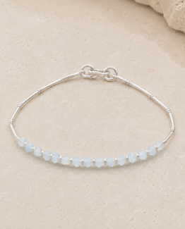 Pulsera Aguamarina Azul Celeste con Barra Tubo — Plata 950