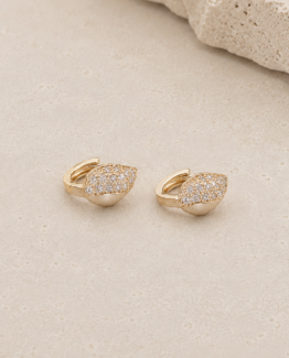 Aretes Argolla Hoja Pavé — Doble Baño de Oro 18K con Micro Zirconias