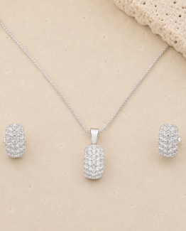 Juego de Collar y Aretes Rectángulo Pavé — Plata 925 con Micro Zirconias