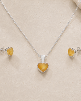 Juego de Collar y Aretes Corazón Citrino — Plata 925 con Piedra Natural